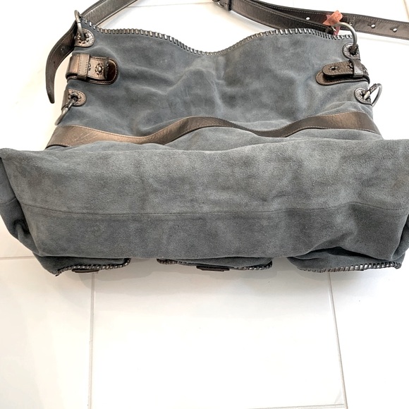 Ghurka Vintage Blue Suede Bag With Leather Trim and Front Pockets - Picture 7 of 13